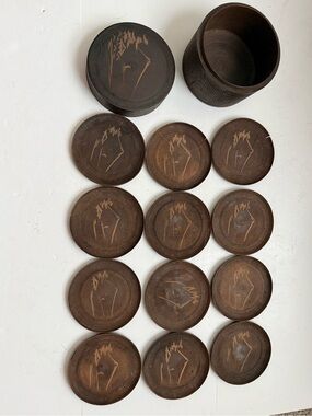 Vintage Hand Carved Made In Japan wooden  14 PC In A Box 1900-1940’s